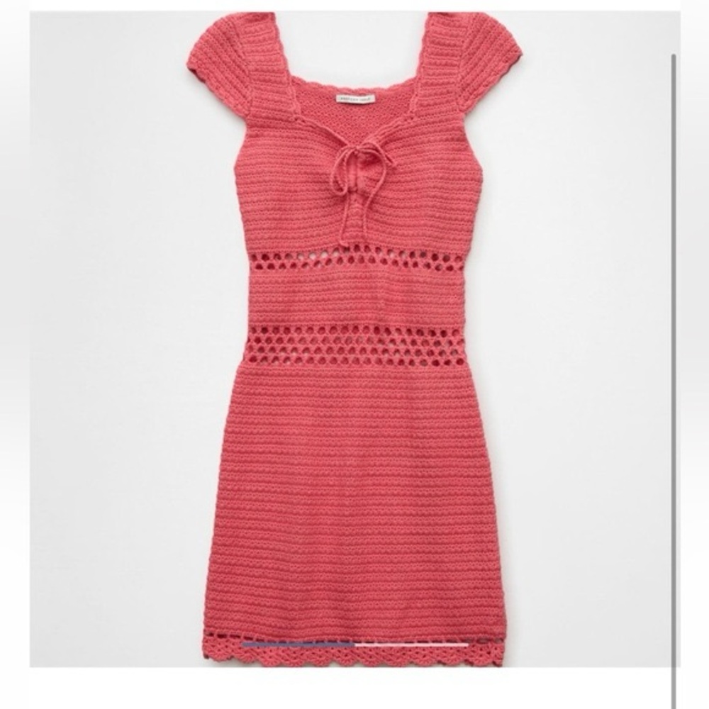 American Eagle Coral Crochet Knit Dress